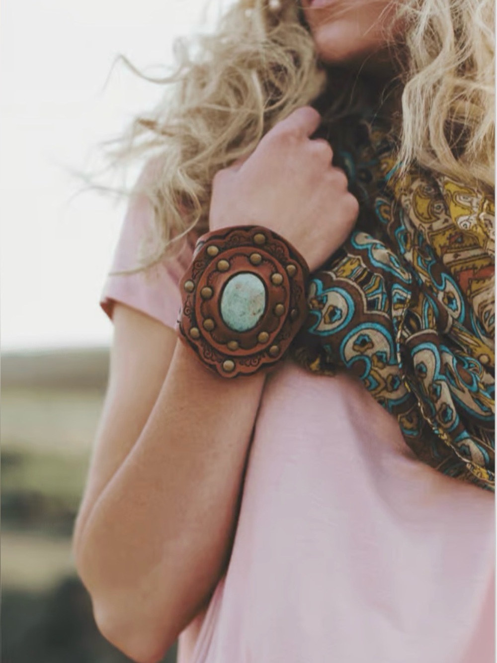 Aegean Boho Leather Cuff Bracelet Three Bird Nest